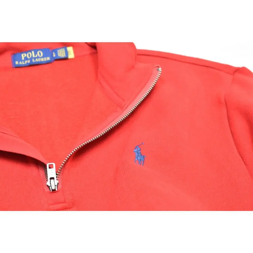 Polo Ralph Lauren Men's Large Red 1/4 Zip Pullover Fleece Sweatshirt Blue Pony L